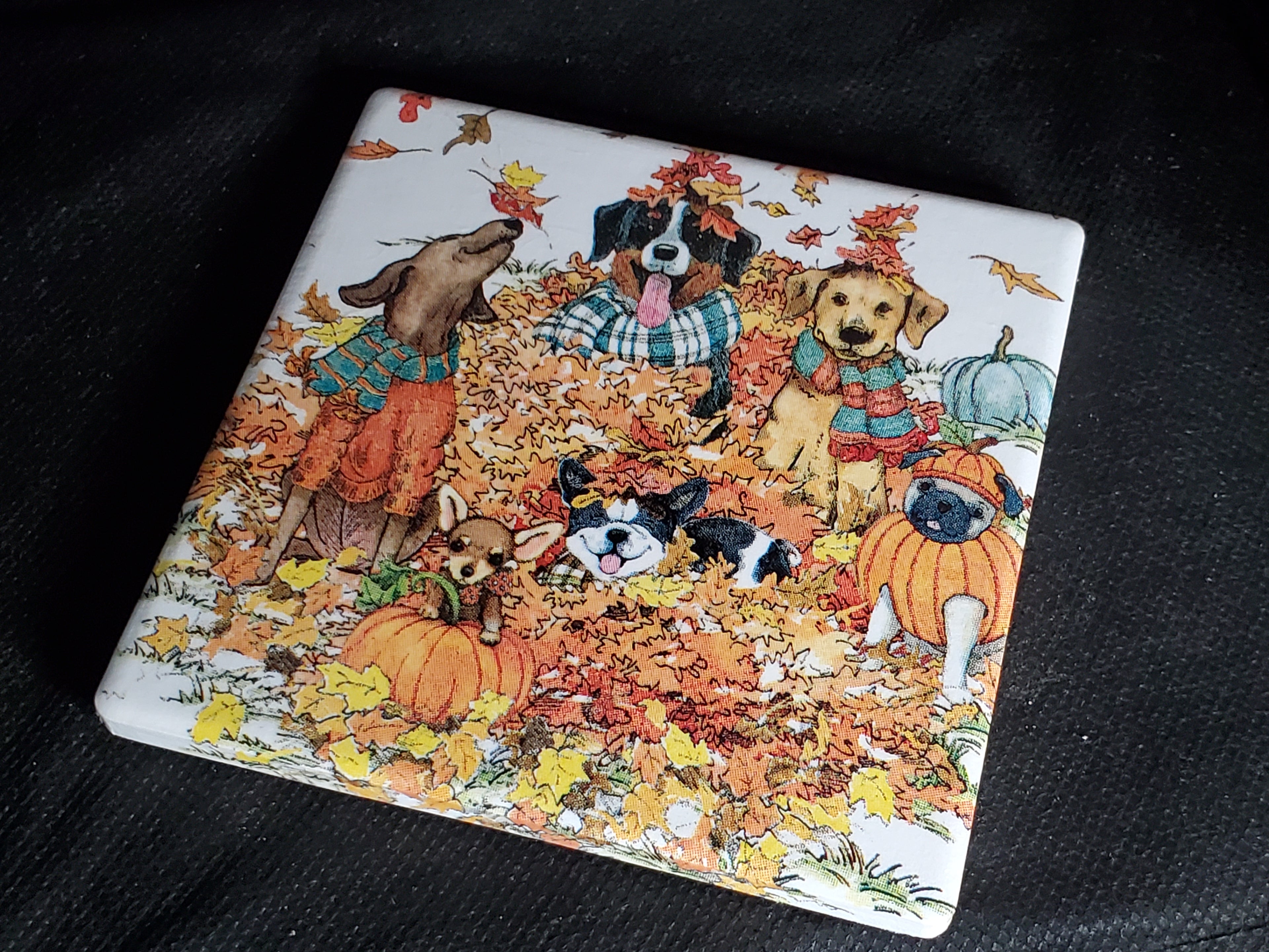 Fall Dogs Ceramic Coasters - set of 4