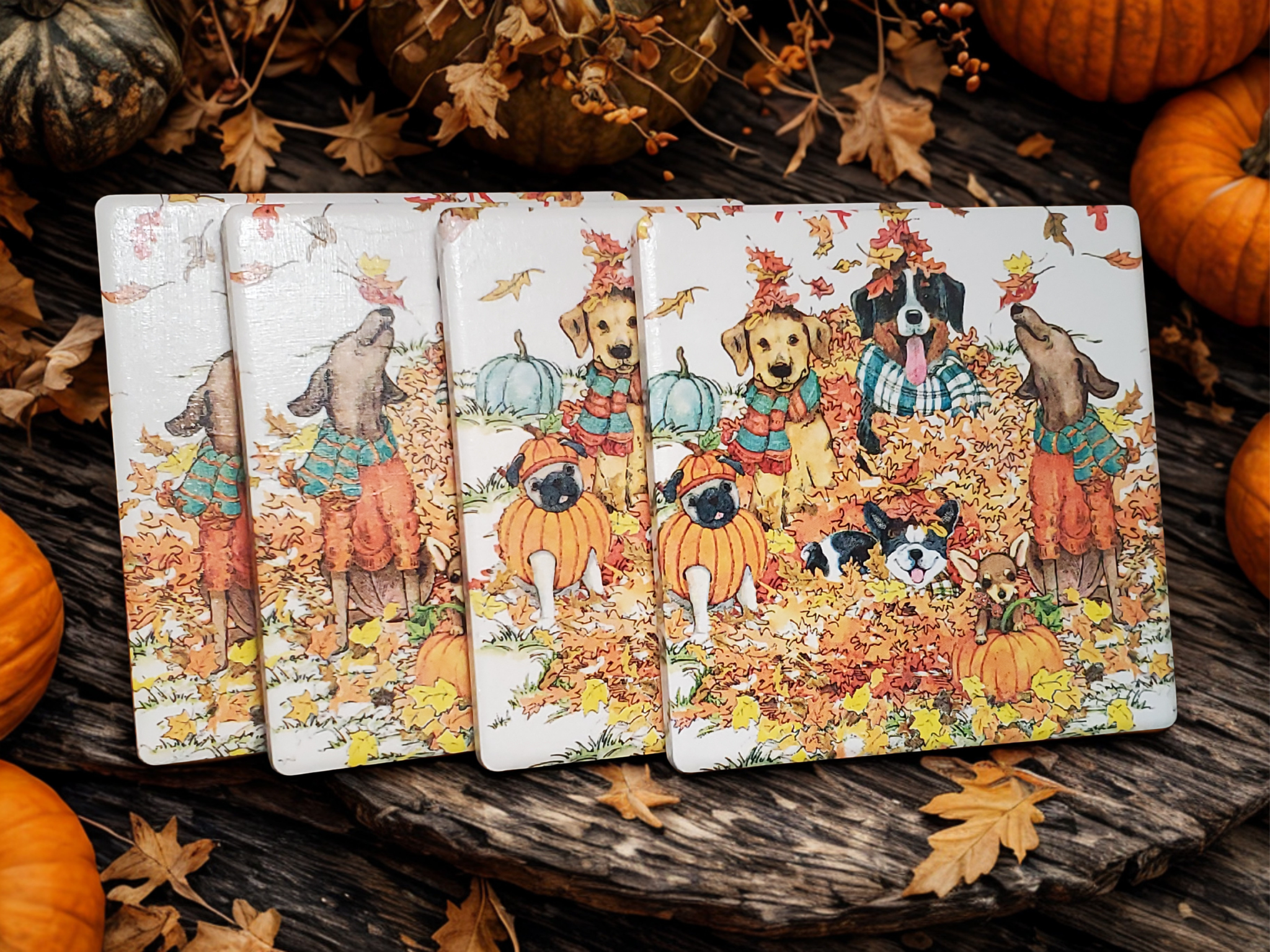 Fall Dogs Ceramic Coasters - set of 4