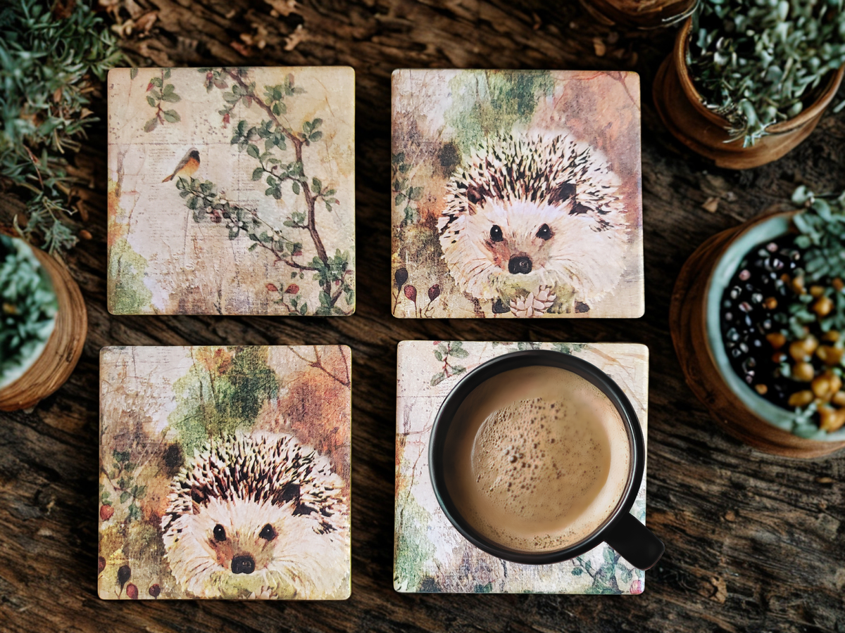 Hedgehog Haven Ceramic Coasters - set of four