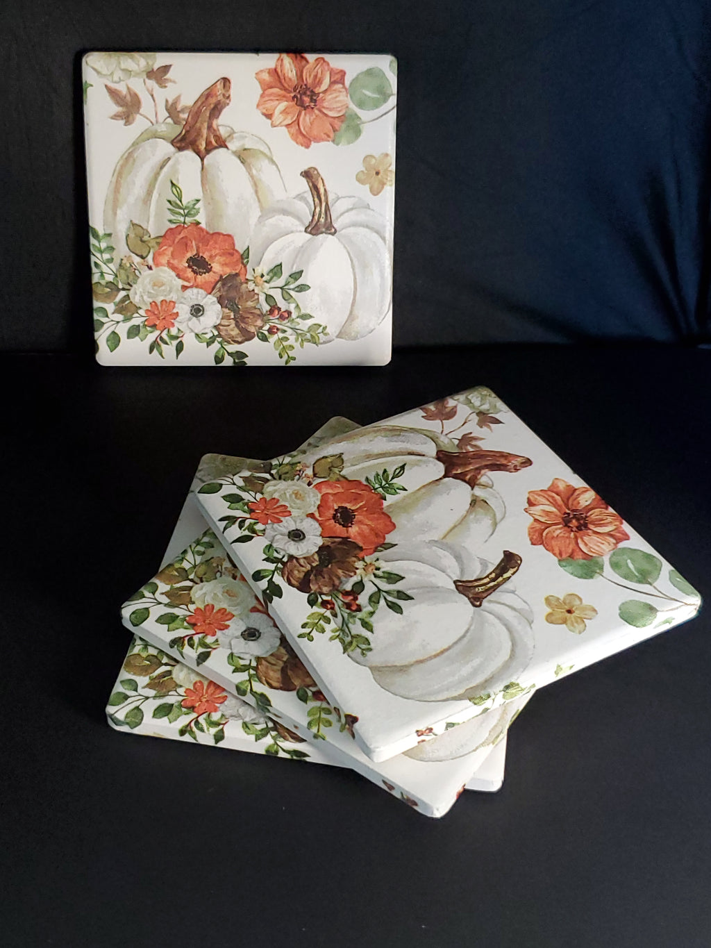 Autumn-themed Ceramic Pumpkin Coasters - set of 4